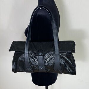 Rock & Republic Black Patent Leather Purse Bag with Stud Detail Retail $850